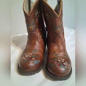 Smoky Mountain Floral Embroidered Western Cowgirl  Brown Leather Boots - 8R